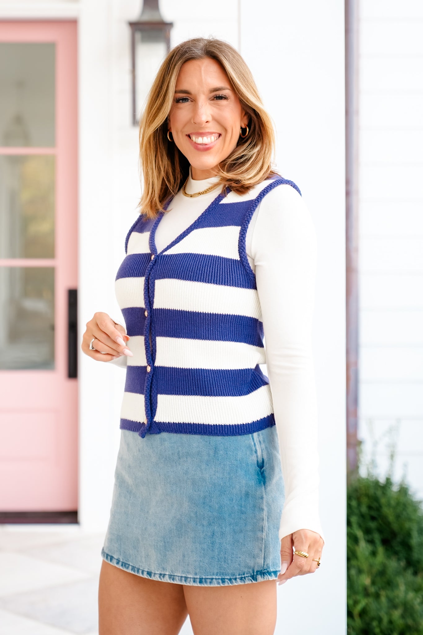 Plus/Reg Stripe Button Down Sweater Vest