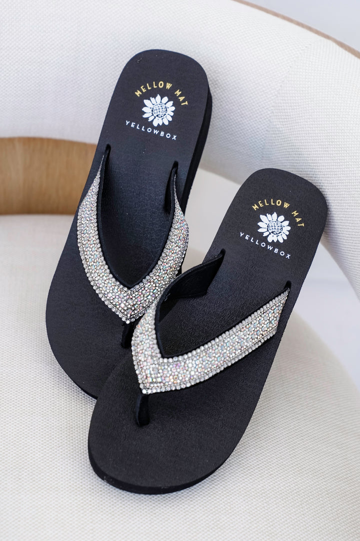 Yellow Box Rhinestone Wedge Flip Flop Sandals