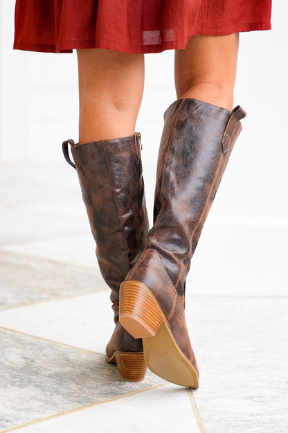 Corky's "Hats Off" Distressed Crinkle Western Boot with Stacked Heel