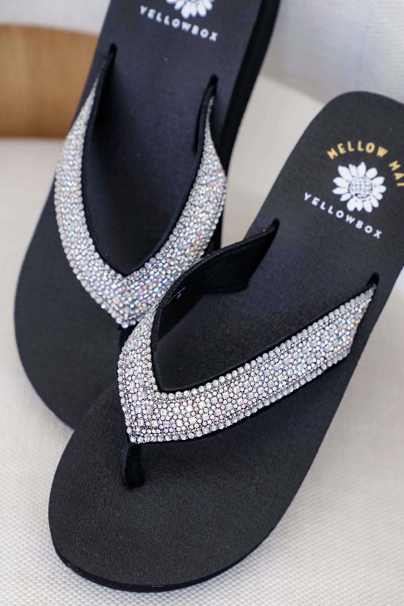 Yellow Box Rhinestone Wedge Flip Flop Sandals