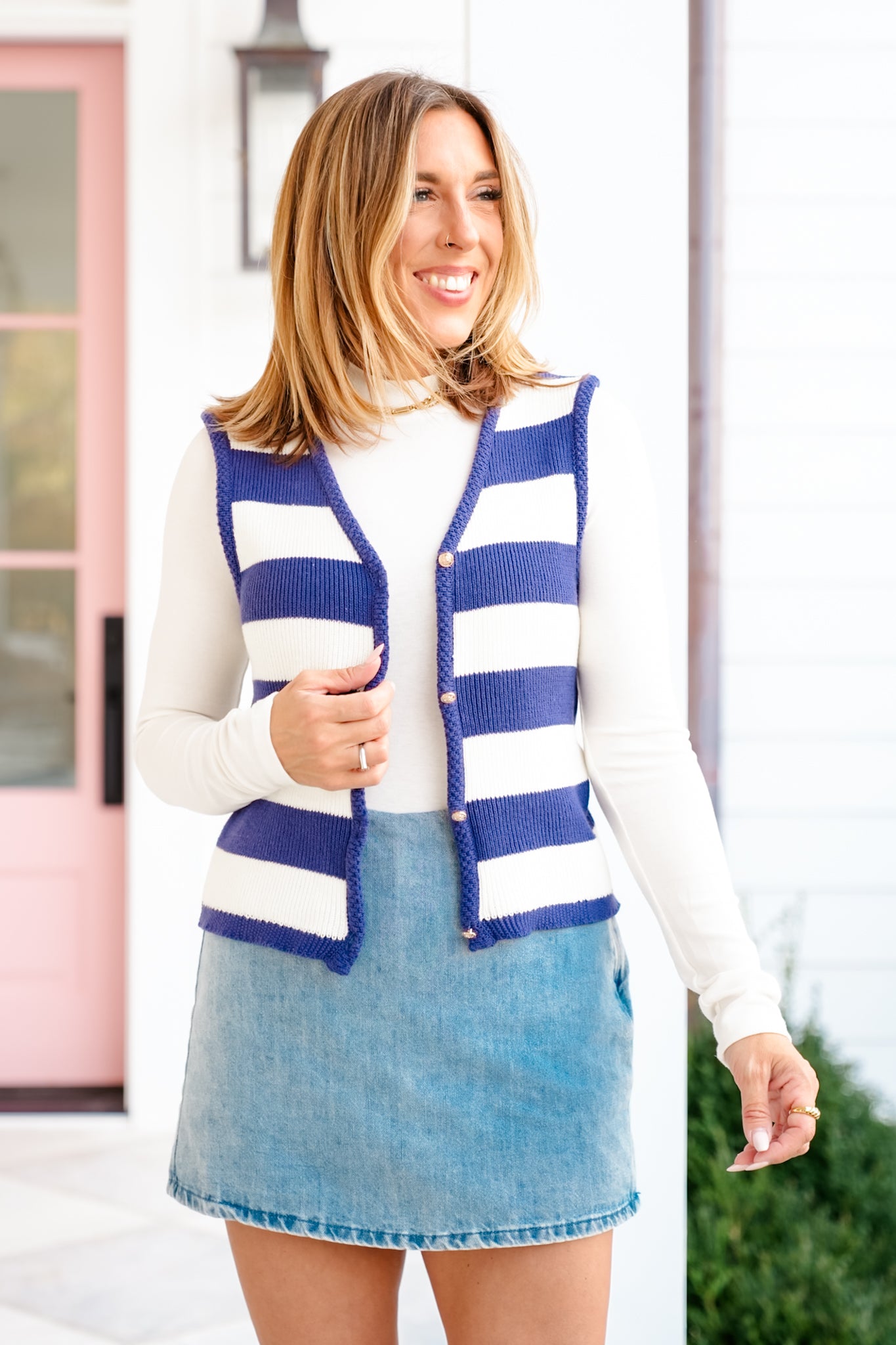 Plus/Reg Stripe Button Down Sweater Vest