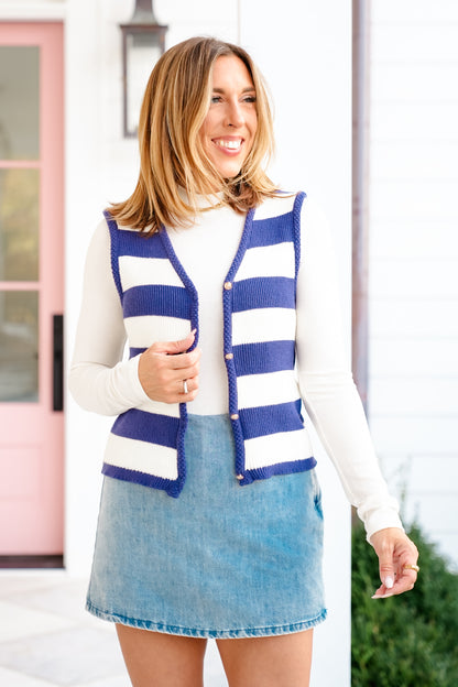 Plus/Reg Stripe Button Down Sweater Vest