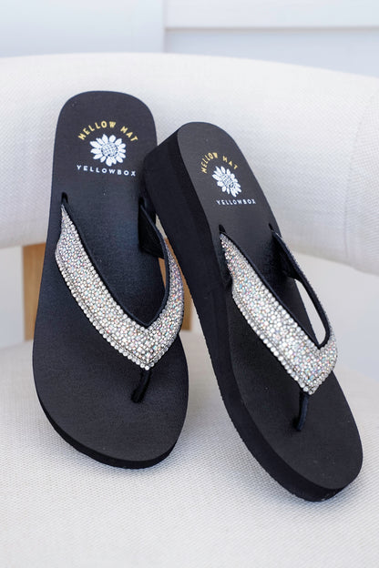 Yellow Box Rhinestone Wedge Flip Flop Sandals
