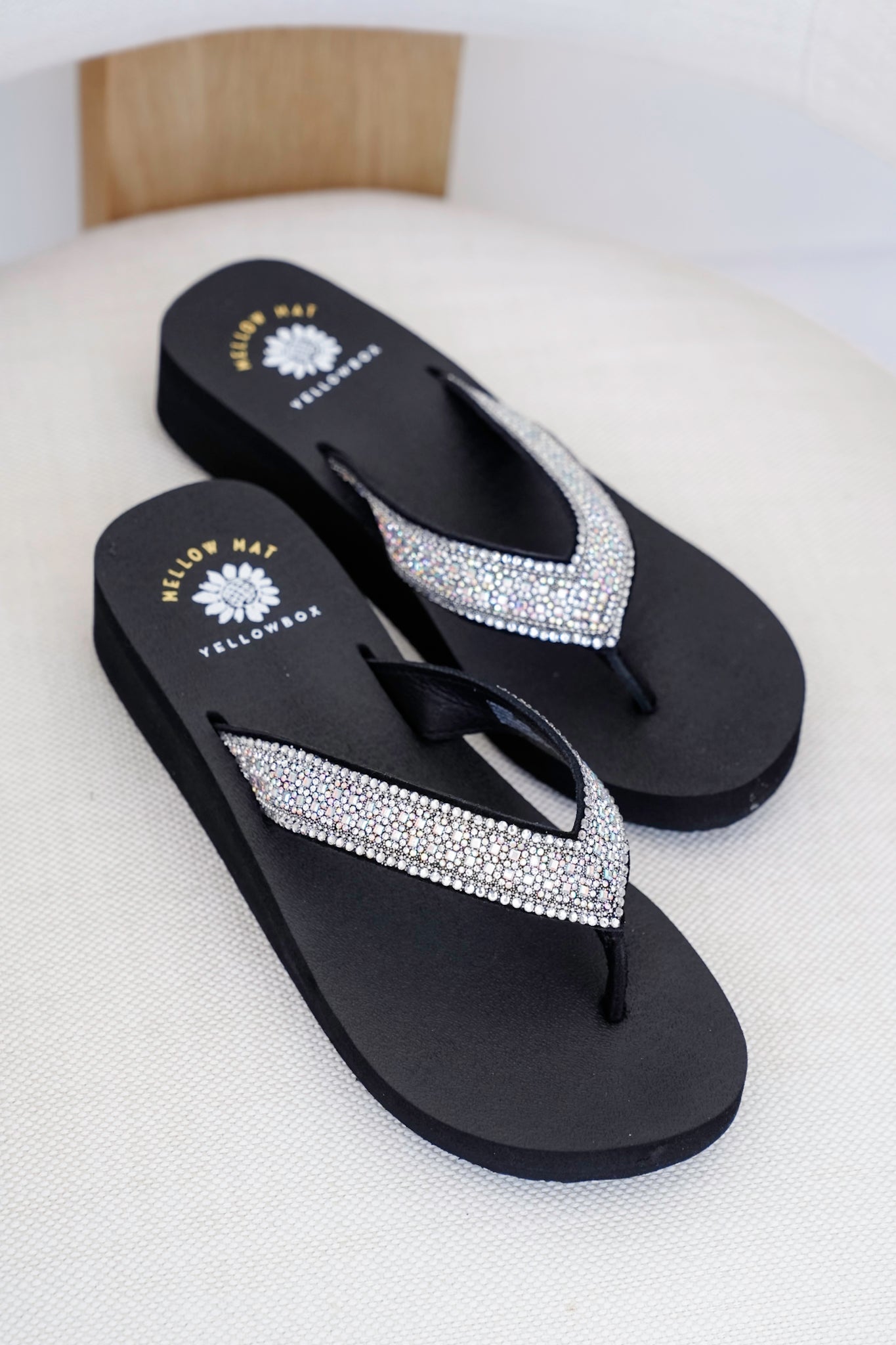 Yellow Box Rhinestone Wedge Flip Flop Sandals
