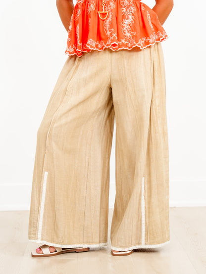 POL Gauze Elastic Waist Wide Leg Pants