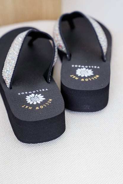 Yellow Box Rhinestone Wedge Flip Flop Sandals