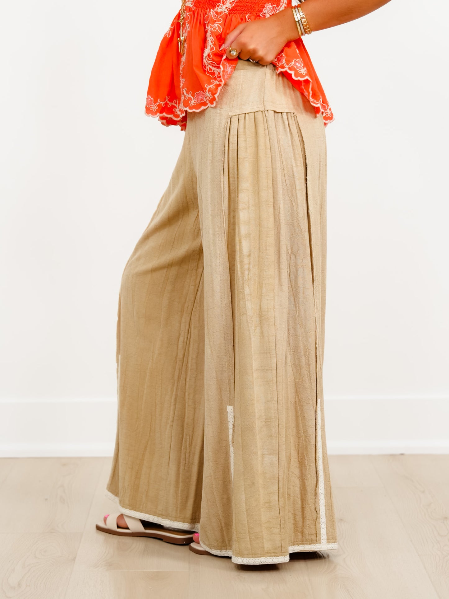 POL Gauze Elastic Waist Wide Leg Pants
