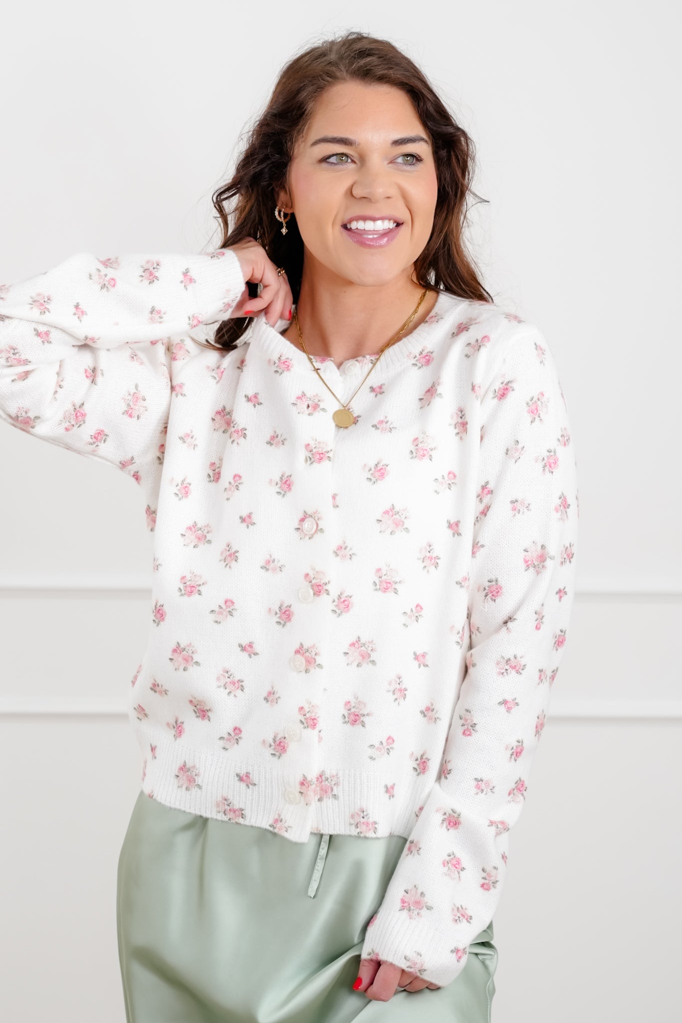 Floral Print Long Sleeve Button Up Cardigan Sweater