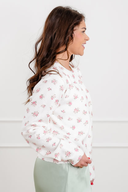 Floral Print Long Sleeve Button Up Cardigan Sweater