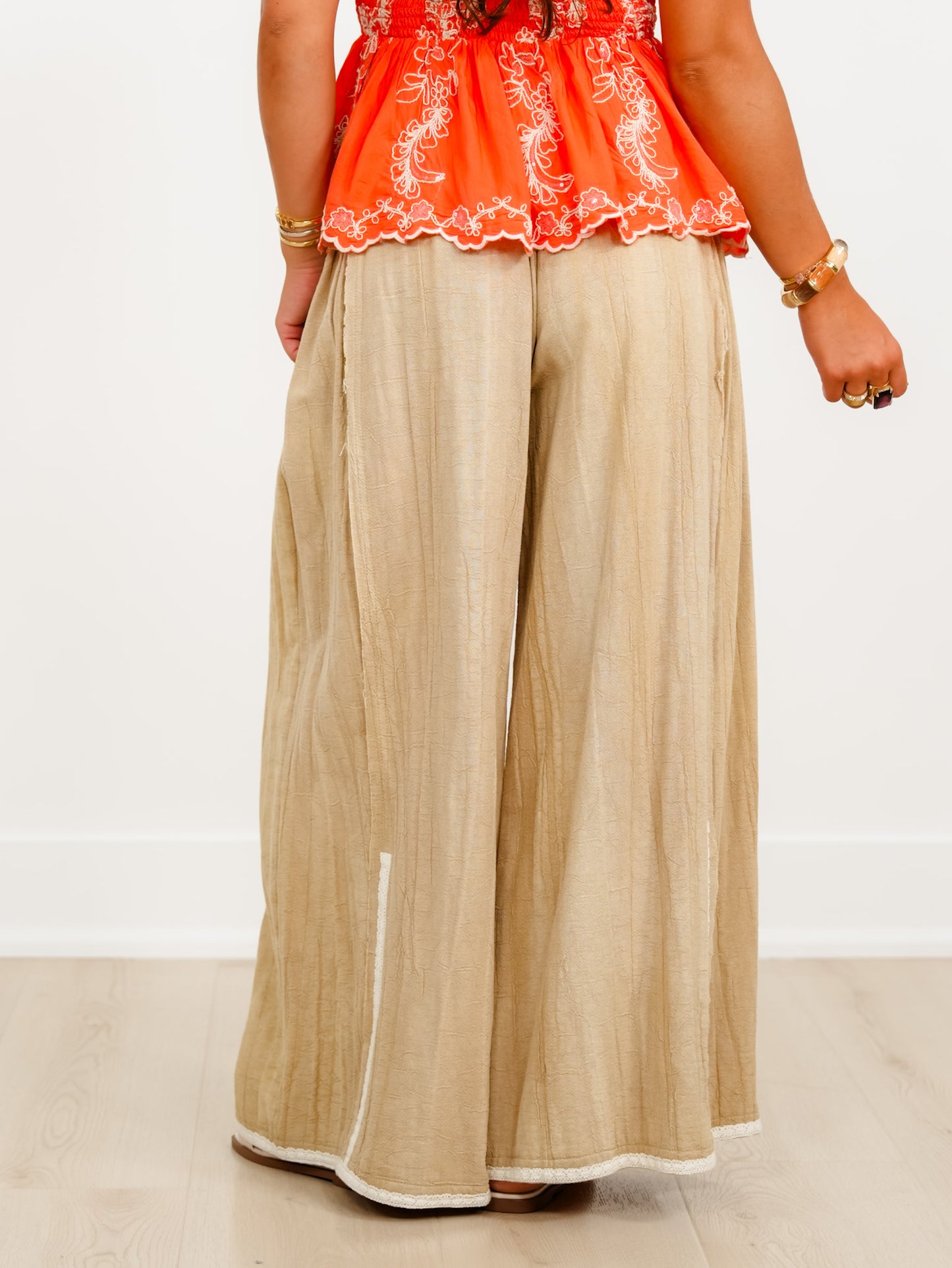 POL Gauze Elastic Waist Wide Leg Pants