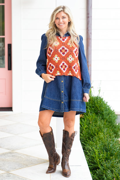 Crochet Granny Square Tank Top with Side Tie Tassels