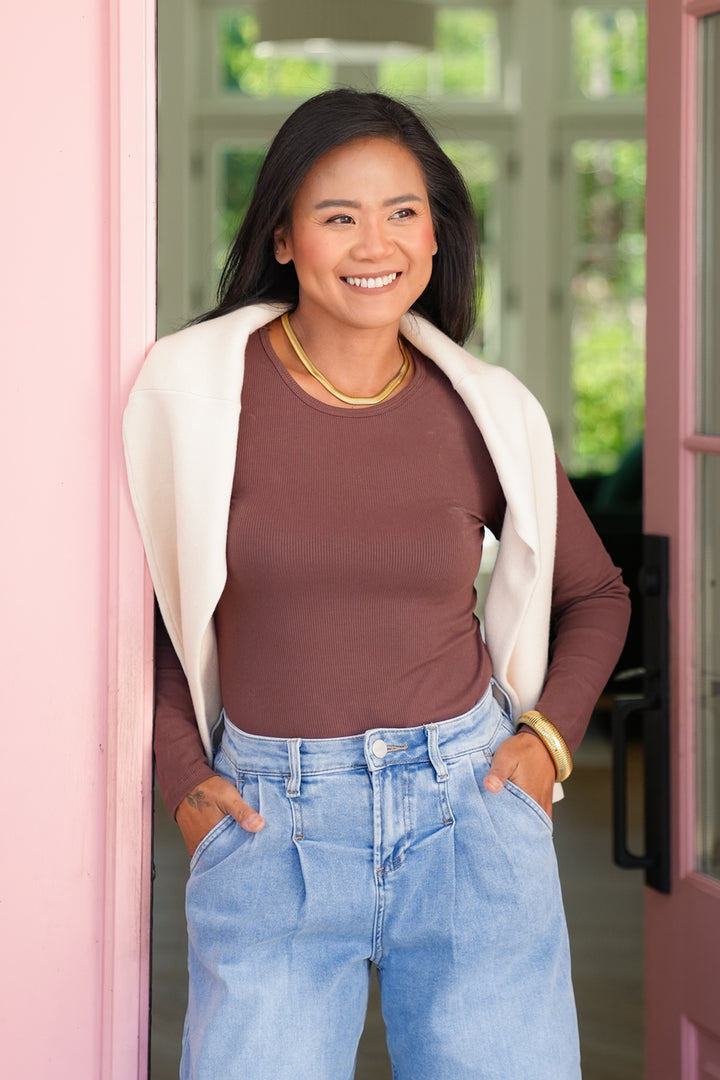 Door Buster! Plus/Reg Ribbed Knit Long Sleeve Crew Neck Top