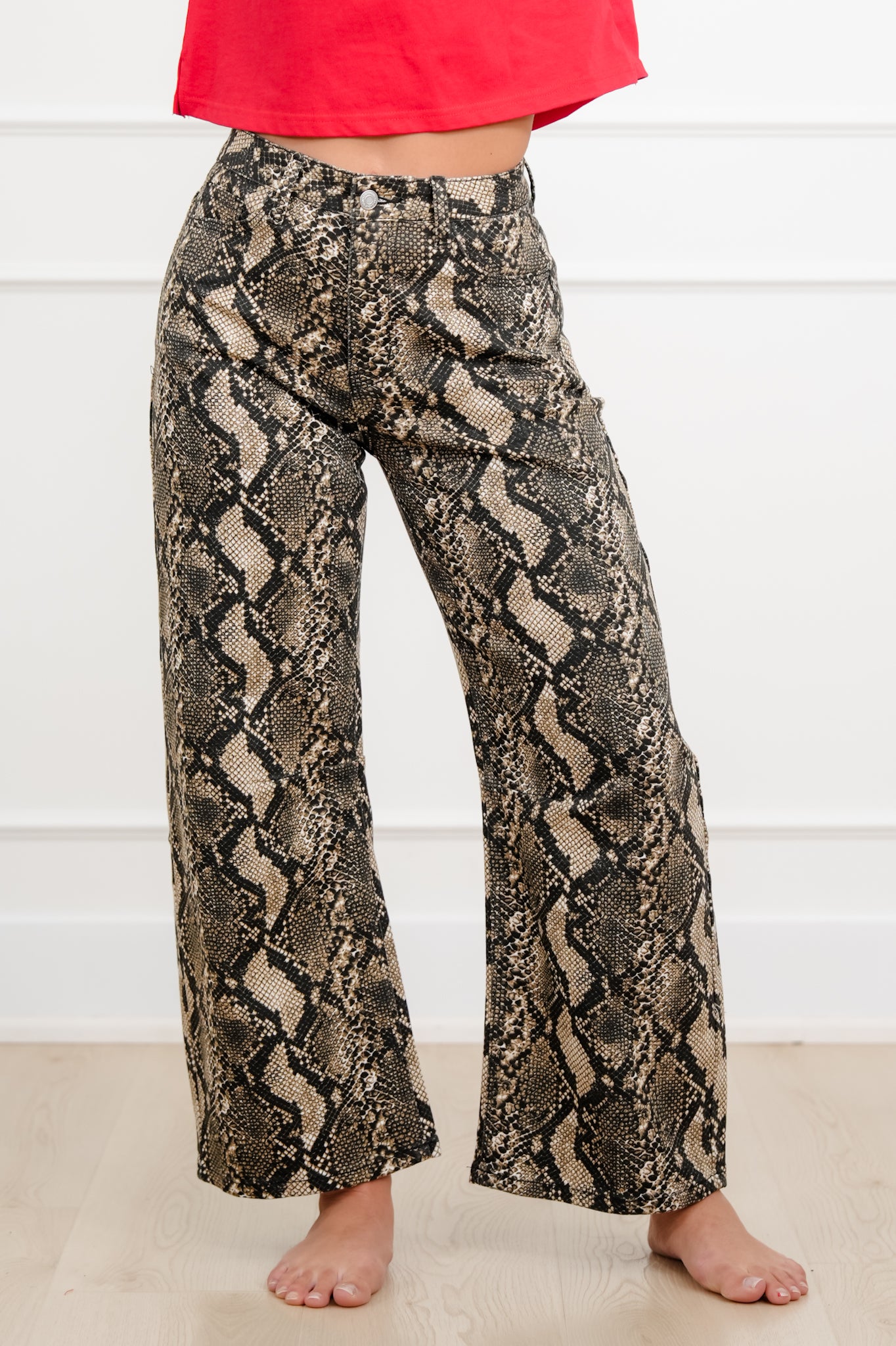 Snake Print Wide Leg Barrel Cropped Pants