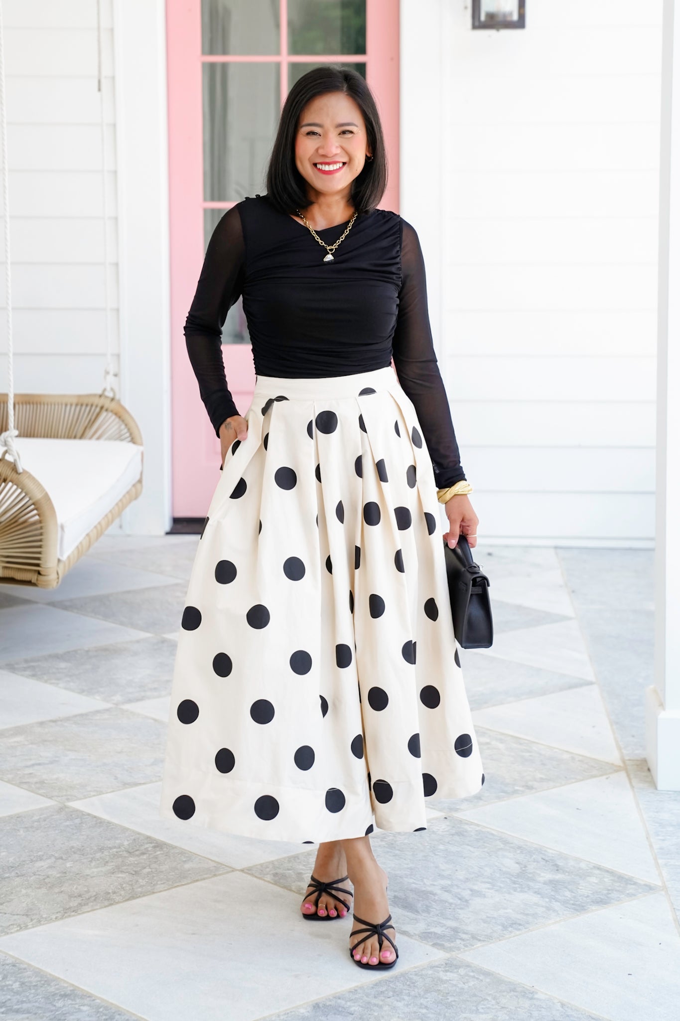 Plus/Reg Black Long Sleeve Top with Ruching Detail