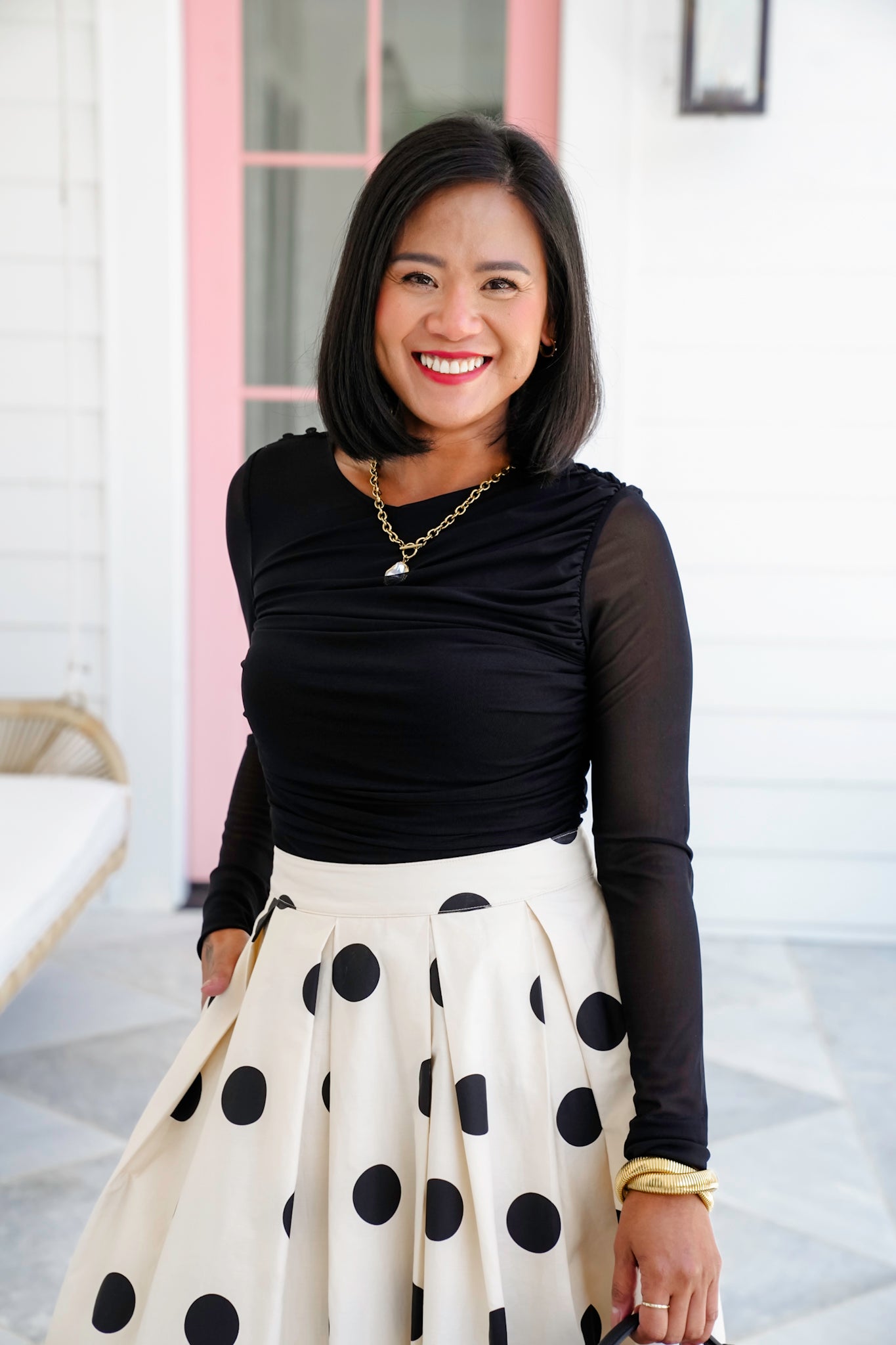 Plus/Reg Black Long Sleeve Top with Ruching Detail