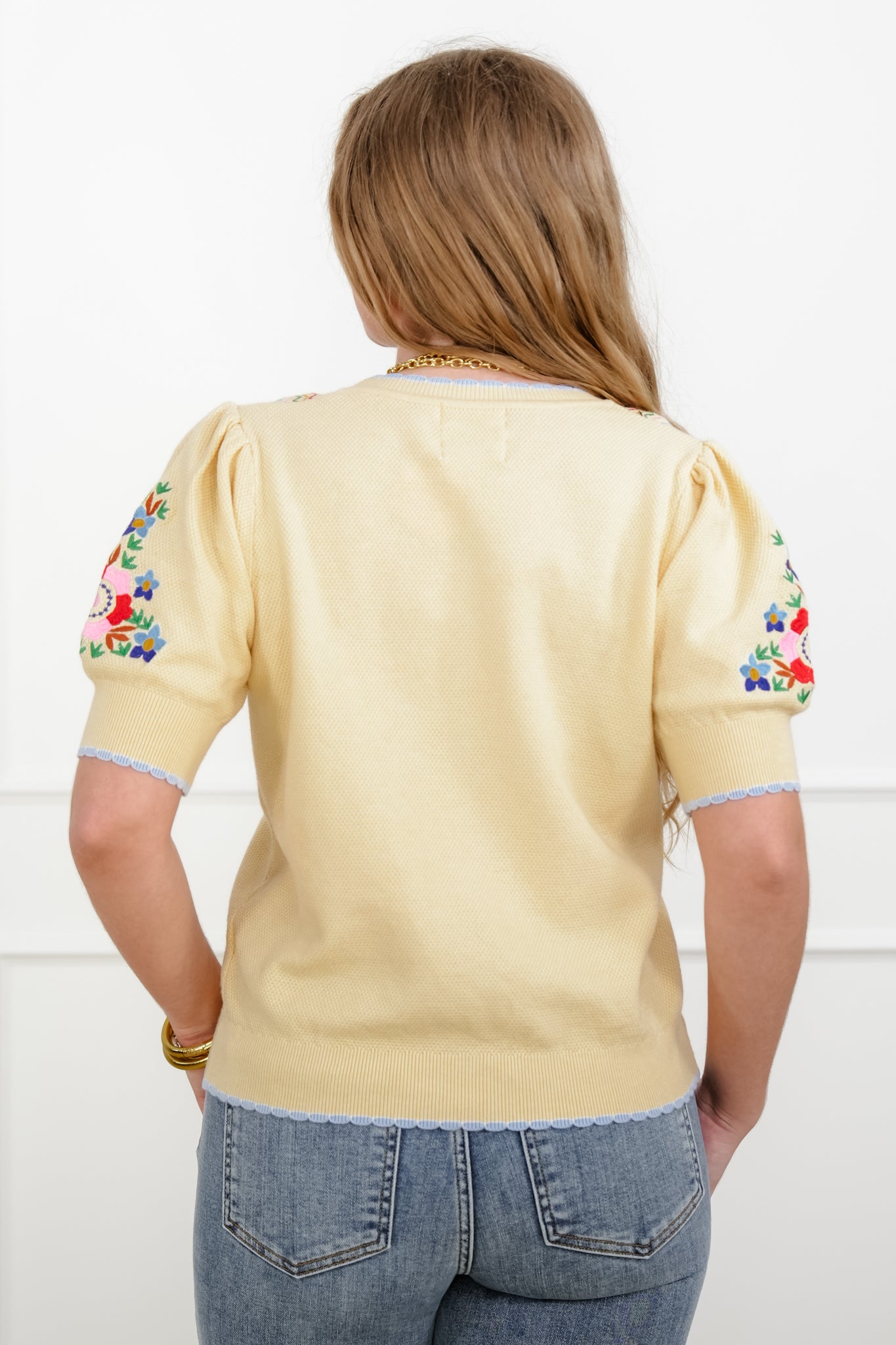 Floral Embroidered 3/4 Sleeve Sweater Top