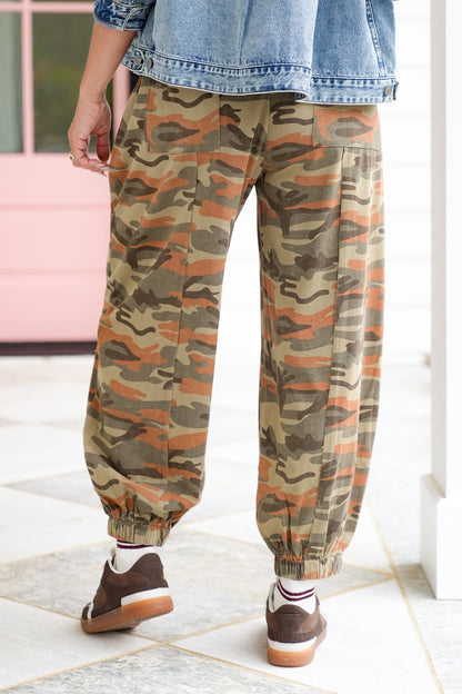 Camo Print Elastic Waist Jogger Pants