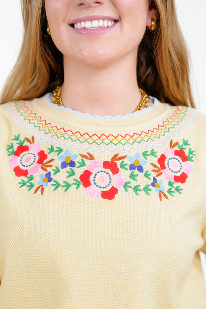 Floral Embroidered 3/4 Sleeve Sweater Top