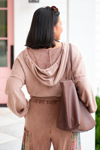 Mineral Wash Long Sleeve Hooded Crop Top