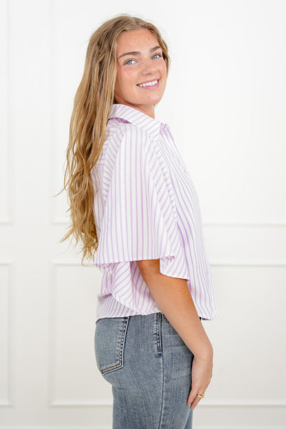 Stripe Kimono Sleeve Button Down Top