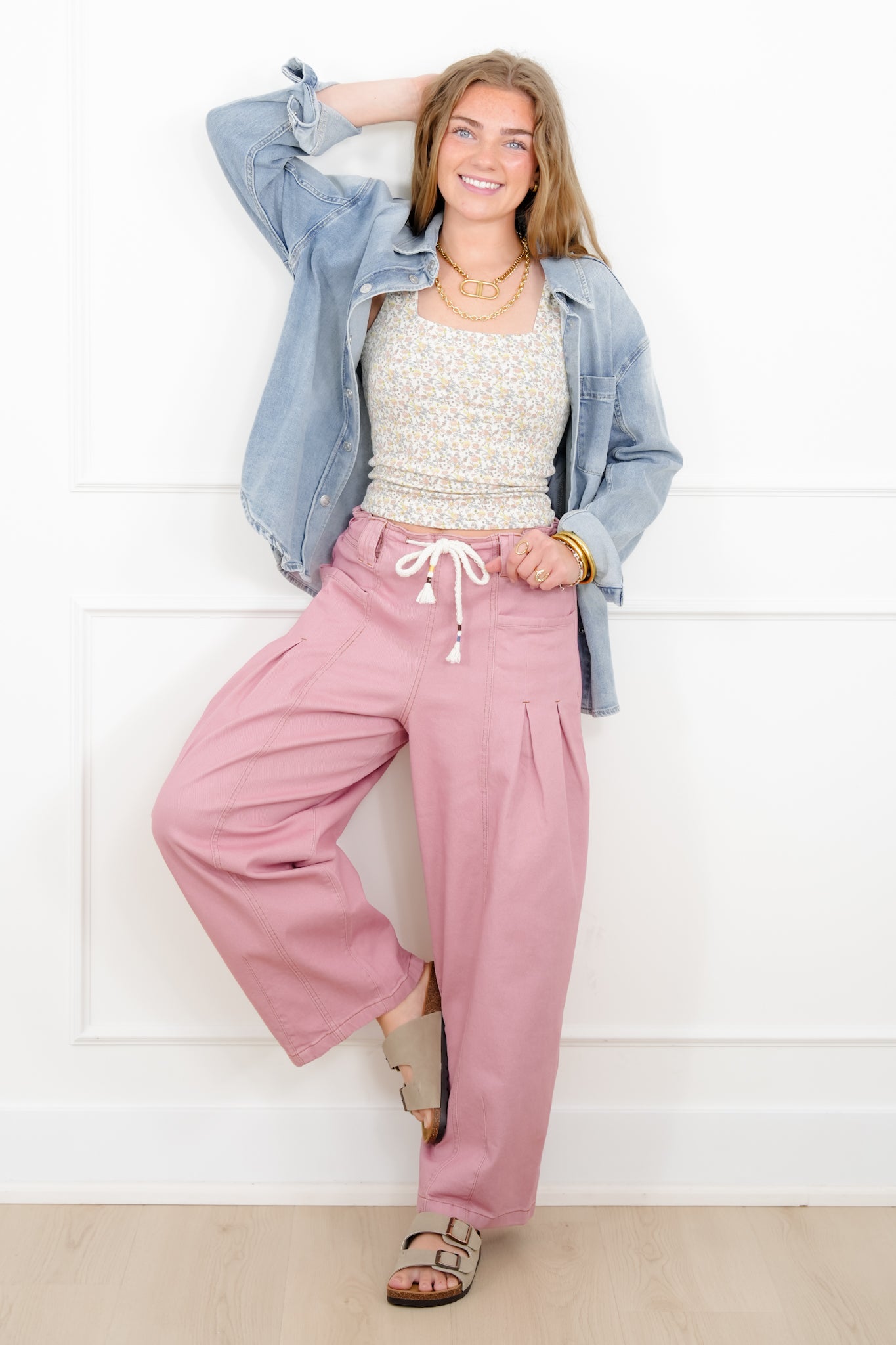 Pull On Barrel Pants with Pleated Detail