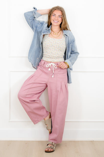 Pull On Barrel Pants with Pleated Detail