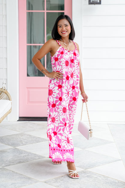 Plus/Reg Floral Printed Sleeveless Wide Leg Jumpsuit