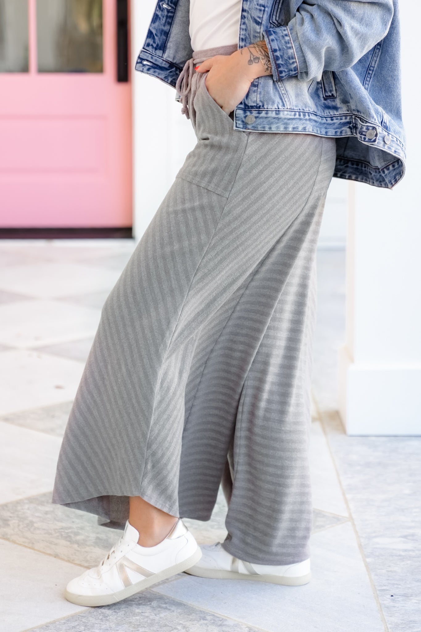 Stripe Elastic Waist Wide Leg Pants