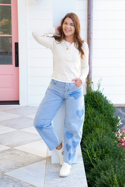 Ivory Ribbed Knit Long Sleeve Button Up Layered Top