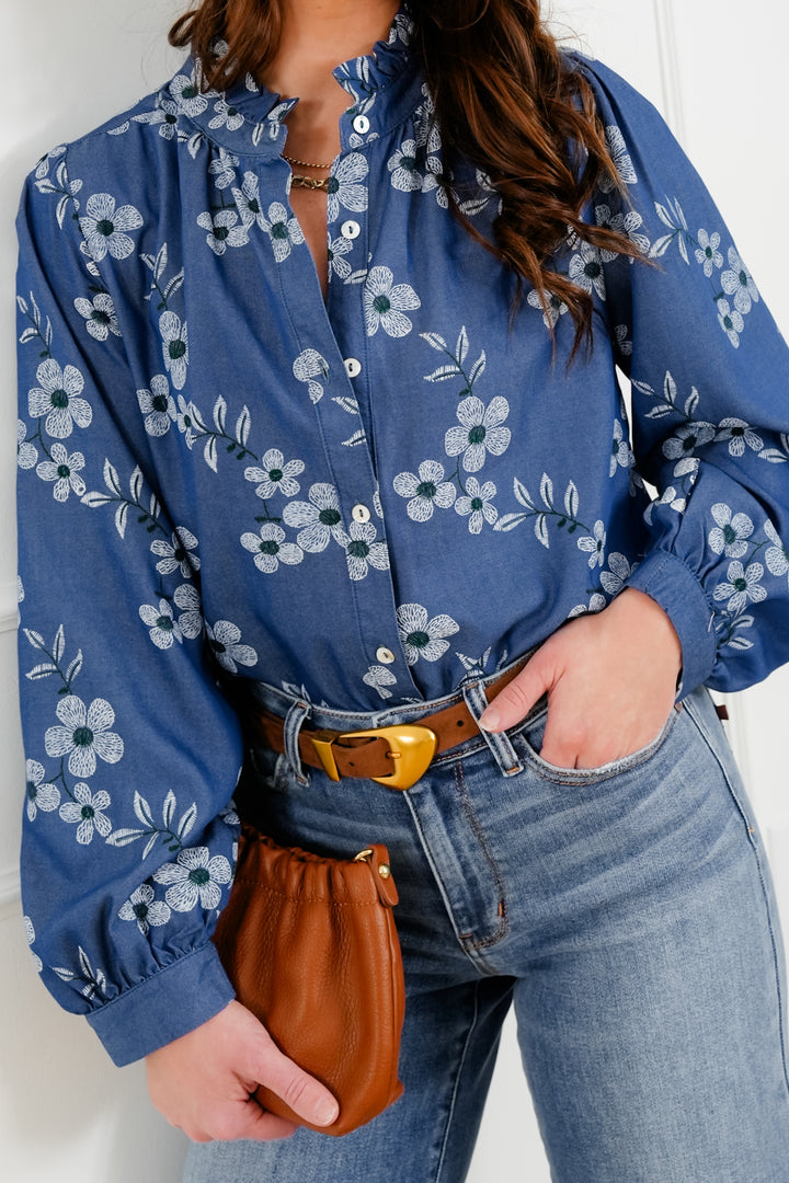 Long Sleeves Button Down Floral Top