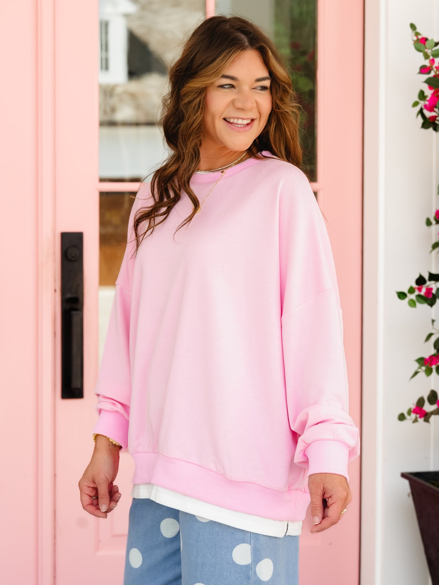Solid Long Sleeve Crew Neck Layered Look Sweatshirt