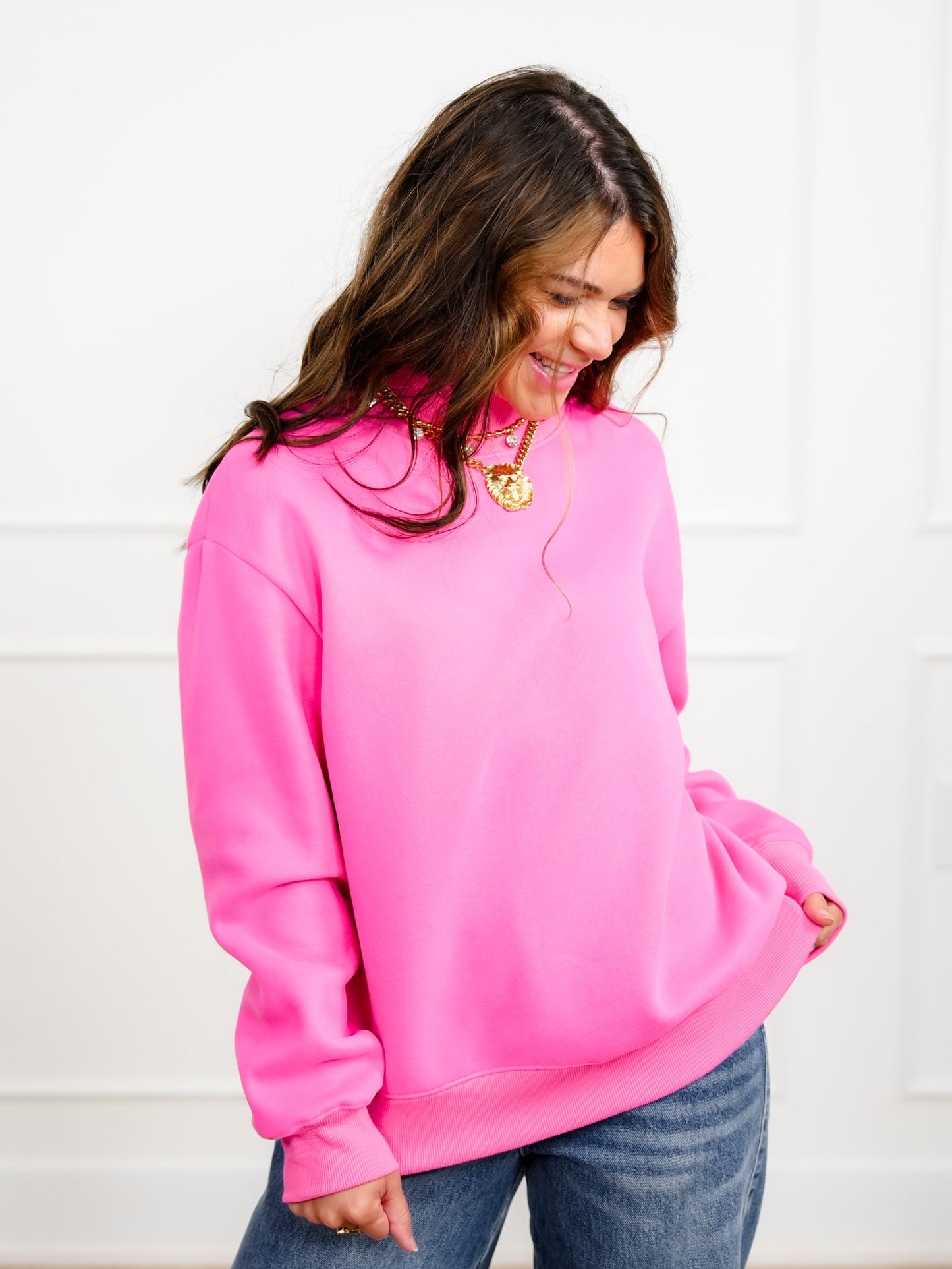 Plus/Reg Solid Long Sleeve Mock Neck Pullover Sweatshirt
