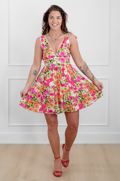 Floral Sleeveless Deep V-Neck Dress