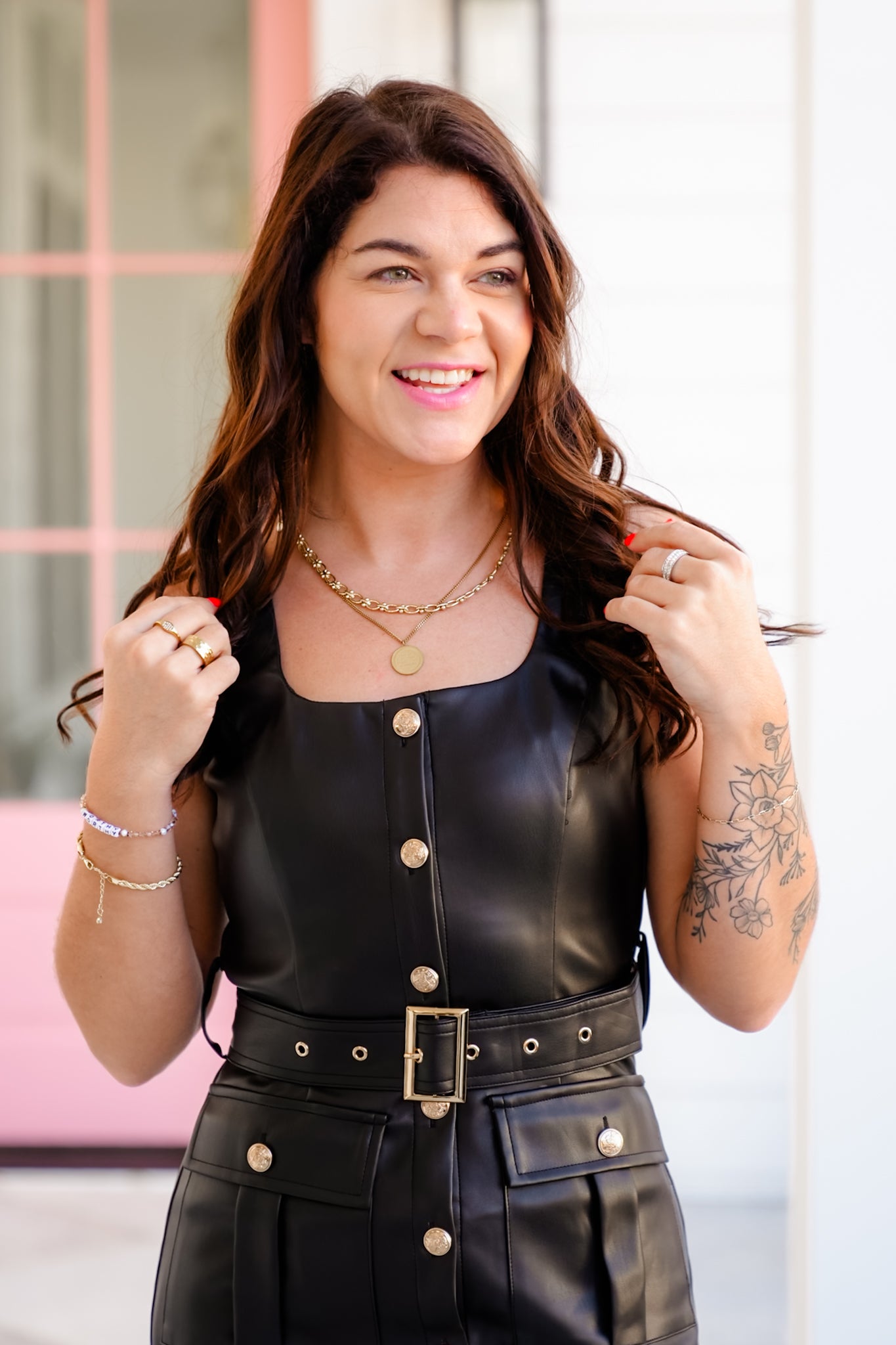 Vegan Leather Sleeveless Button Down Dress L