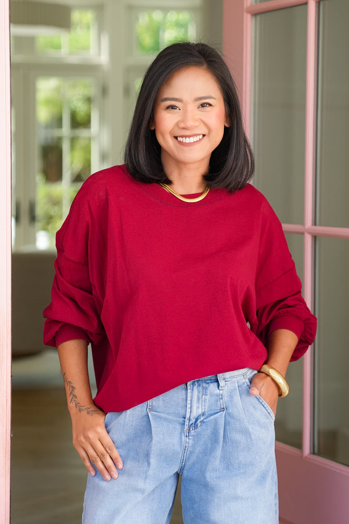 Door Buster! Plus/Reg Solid Cotton Long Sleeve Crew Neck Top