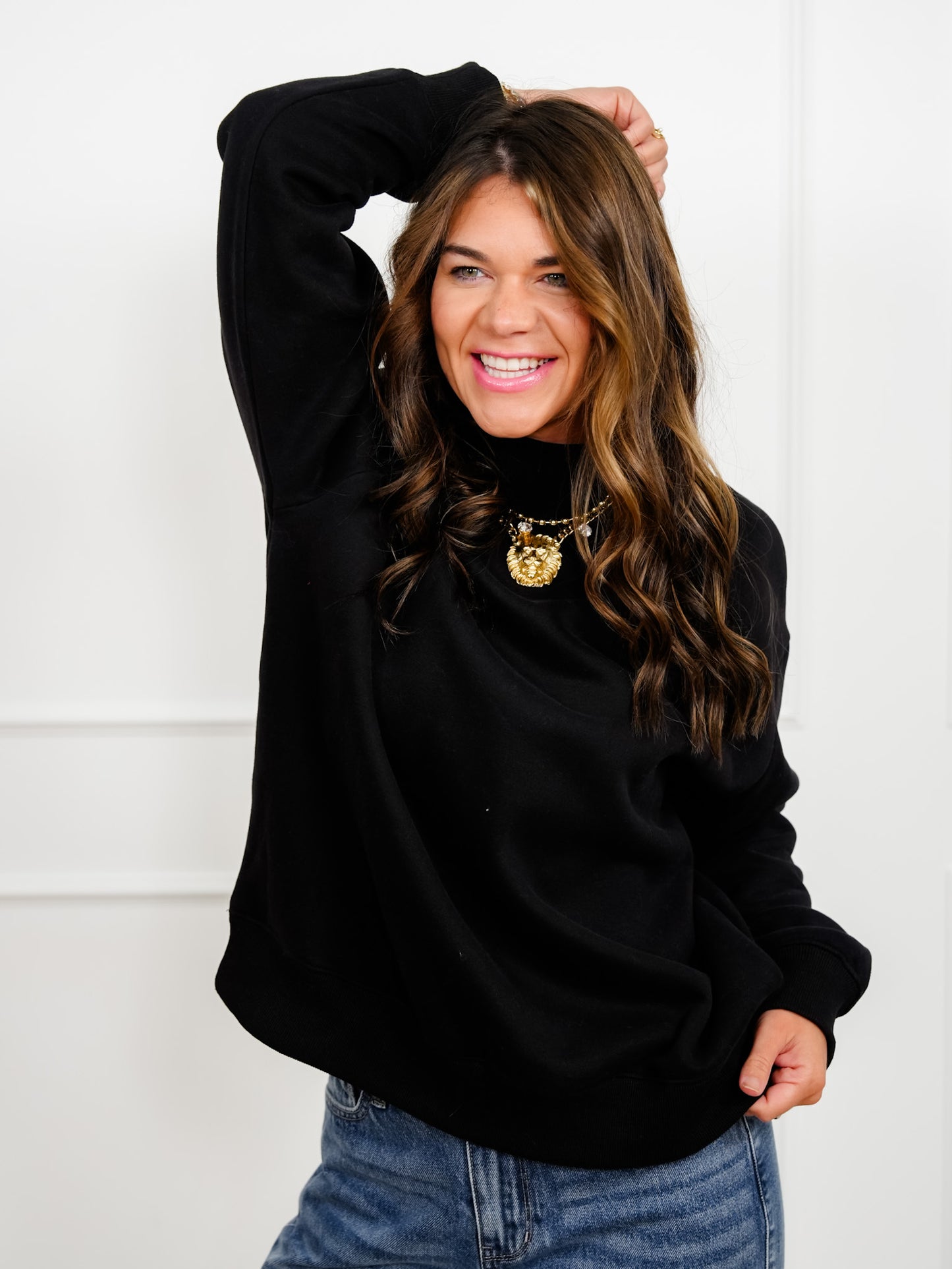 Plus/Reg Solid Long Sleeve Mock Neck Pullover Sweatshirt