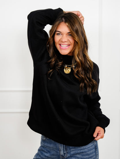 Plus/Reg Solid Long Sleeve Mock Neck Pullover Sweatshirt