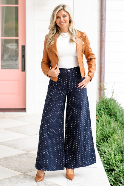 Plus/Reg Washed Polka Dot Wide Leg Pants