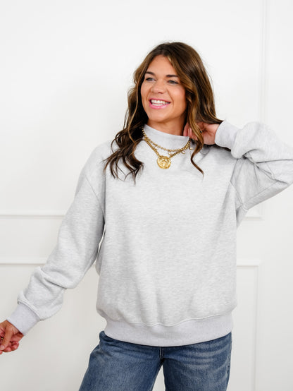 Plus/Reg Solid Long Sleeve Mock Neck Pullover Sweatshirt