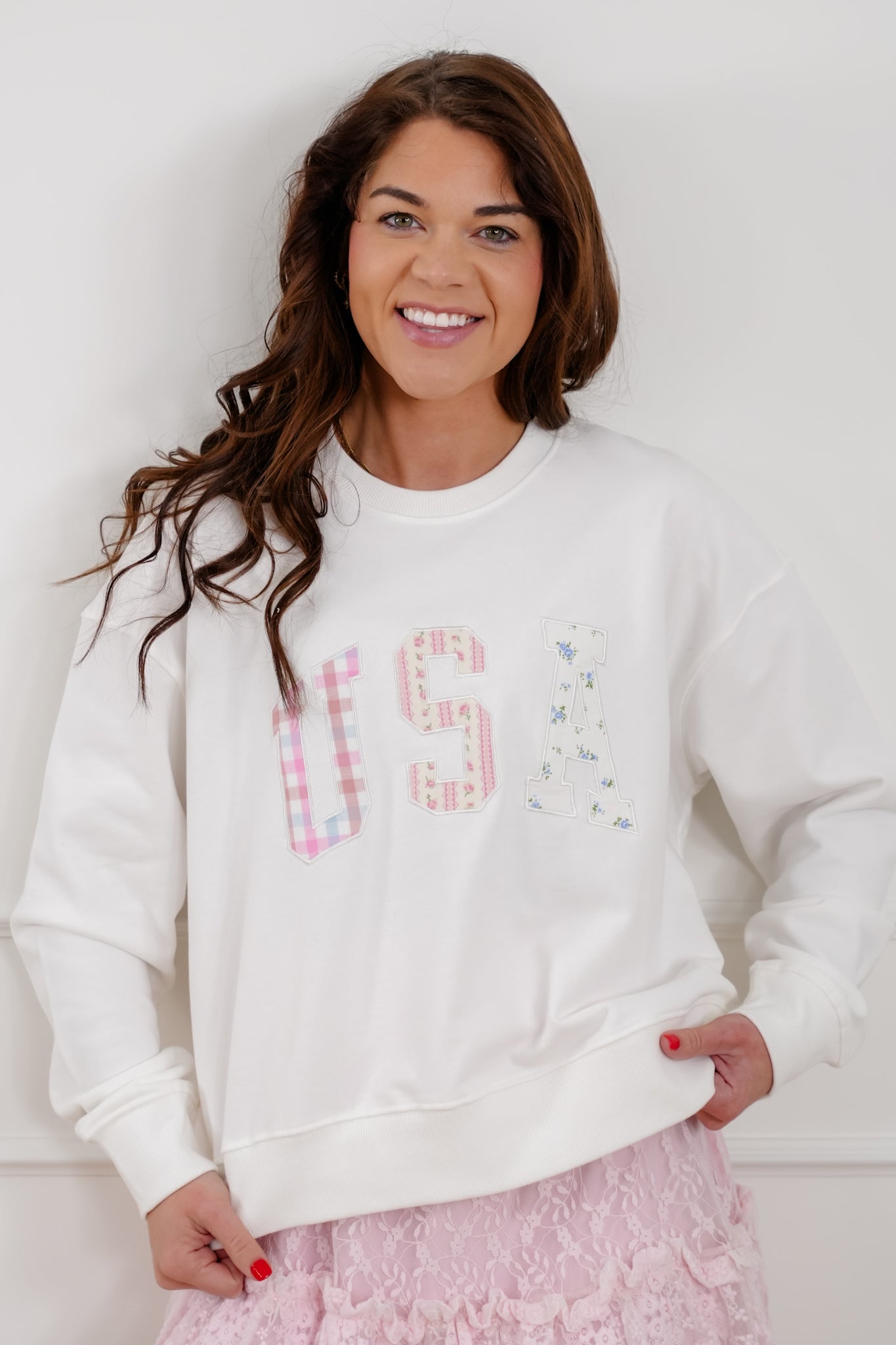Long Sleeve Patchwork USA Pullover