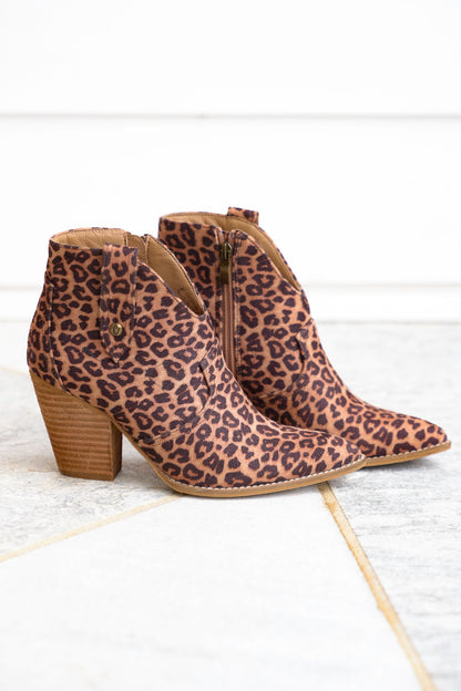 Corky's "Bar Hoppin" Animal Print Western Side Pull Tab Stacked Heel Bootie