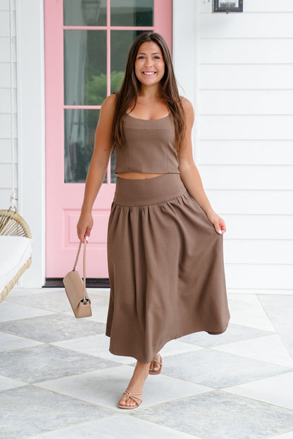 Brown Sleeveless Cropped Top with Zipper Back Detail