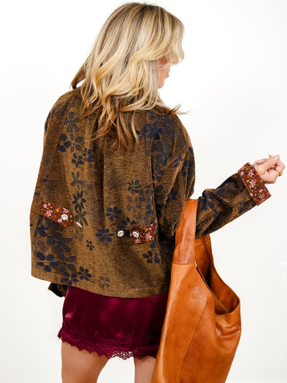 POL Floral Print Long Sleeve Zip Up Jacket