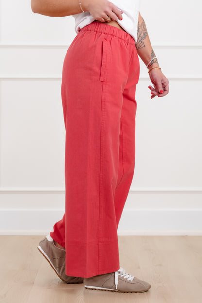 Solid Color Elastic Waste Wide Leg Pants