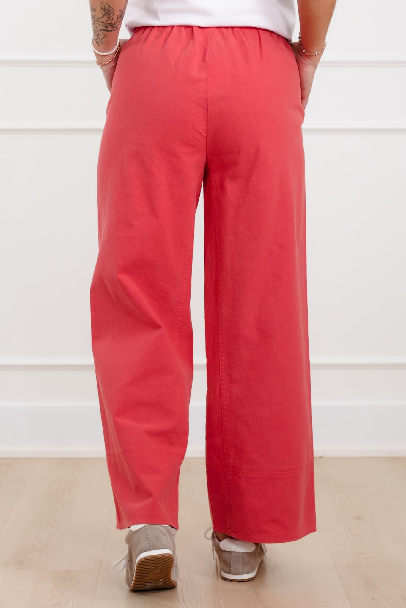 Solid Color Elastic Waste Wide Leg Pants