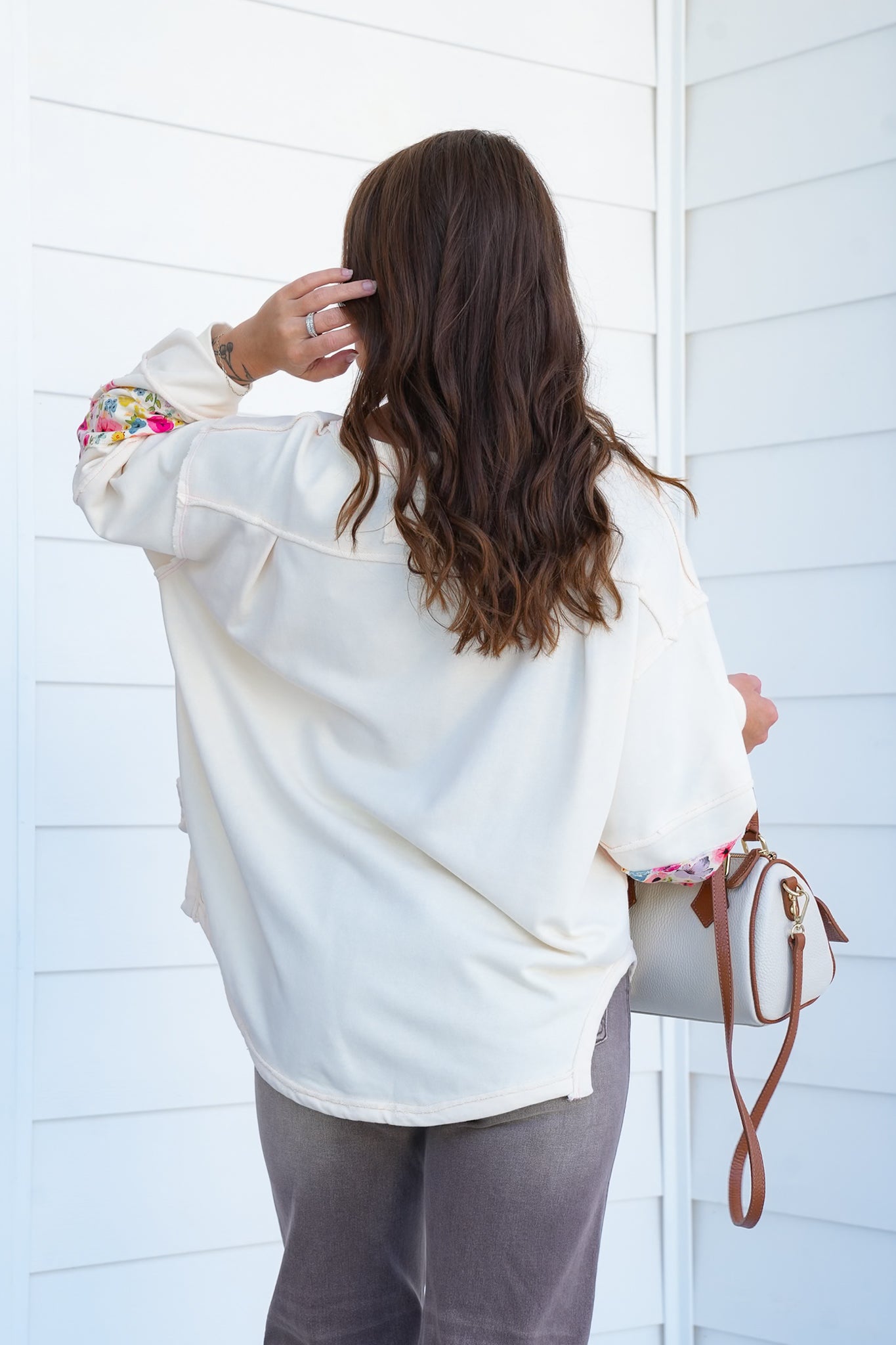 Long Sleeve Pullover Top with Daisy Patch