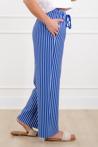 Stripe Elastic Waist Pants with Drawstring