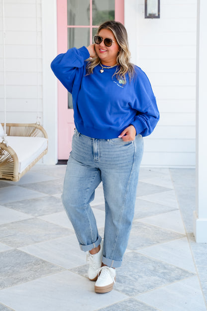 Long Sleeve Crew Neck Sweatshirt with Fruit and Lobster "Buon Appetito"