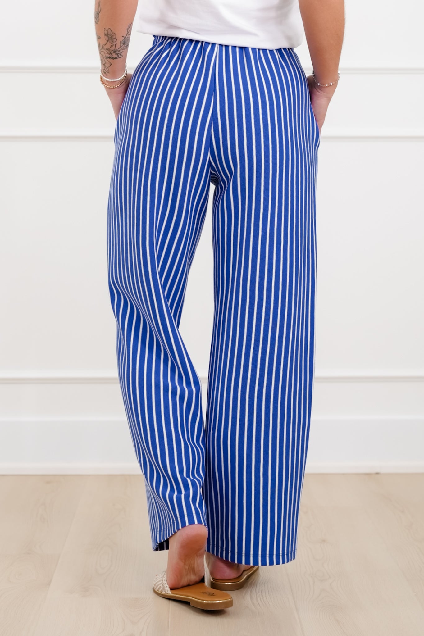 Stripe Elastic Waist Pants with Drawstring
