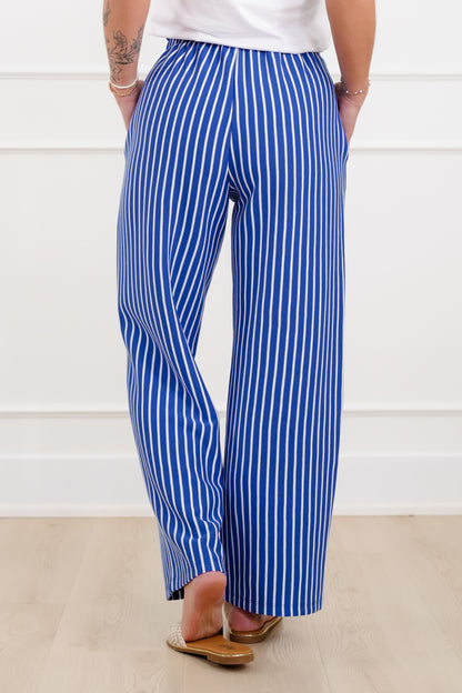 Stripe Elastic Waist Pants with Drawstring